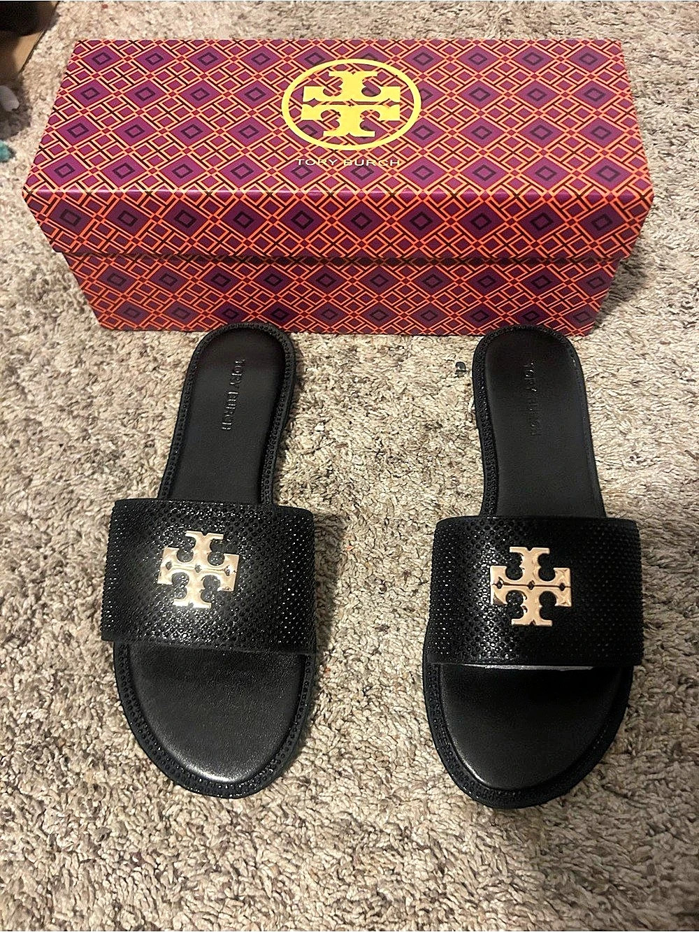 Tory Burch Miller Crystal-Embellished Slide Sandals Black